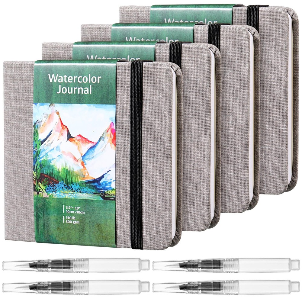 4 Set Watercolor Sketchbook Journal with Watercolor Brush Pens 300 GSM Cotton…