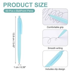 50 Pcs BallPoint Pens, Retractable Black Ink Bulk Pens, Candy Blue Casing