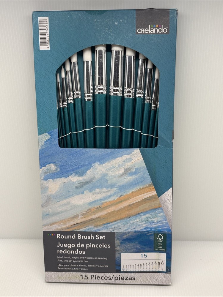 Brand New Celadon Round Brush Set Of 15 – Oil Acrylic Watercolor – Teal Handles