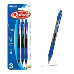 Bazic Optima Blue Retractable Gel Ink Pen with Grip (3 Pack), Box Pack of 24