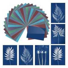 Cyanotype Paper,12 Sheet Sun Print Paper Colored Crafts with Board,4.1×2.9 inch