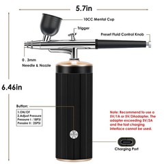 Rhinowisdom Cordless Airbrush Kit w/ Compressor Rechargeable Portable Gun