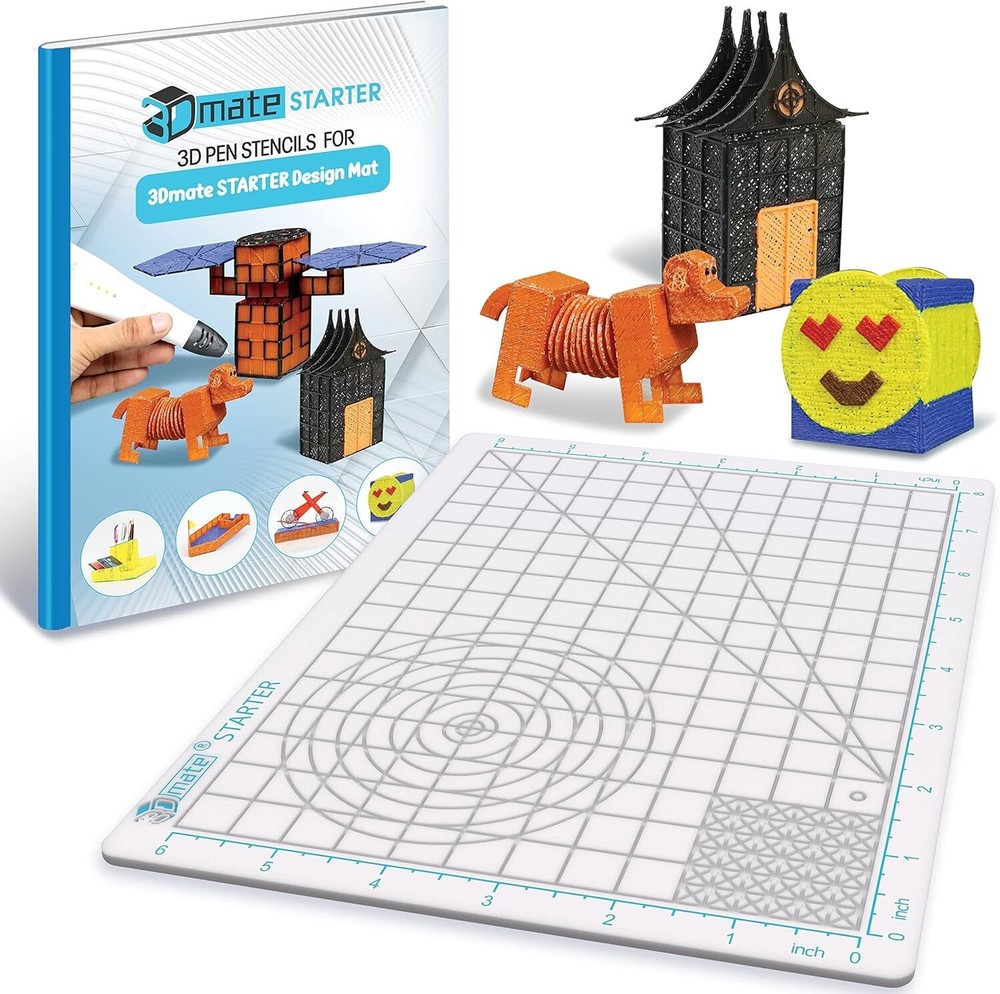 3Dmate Starter Transparent 3D Pen Mat 9×7 w/ Template Stencils Book