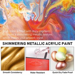 ABEIER Metallic Acrylic Paint, Set of 24 Metallic Colors in 2oz/60ml Bottle,