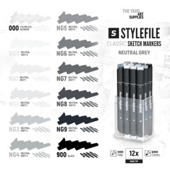 Stylefile Classic Dual-Tip Neutral Grey 12 piece Marker set