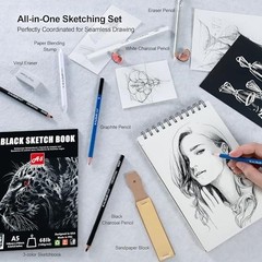 154PCS Art Supplies Drawing Kit with 6 Sketchbooks Graphite Colored Charcoal
