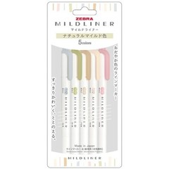 Zebra Mildliner Markers, 5 Colour Set Double Sided Highlighter Markers