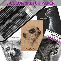 HIFORNY 60 Pcs Drawing Kit Sketching Pencils with Sketchbook for Artists