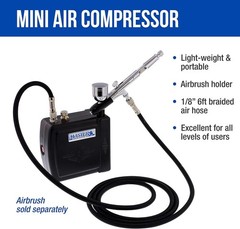 Master Model C16-B – Black Mini Airbrush Air Compressor with 6 Foot Braided A…
