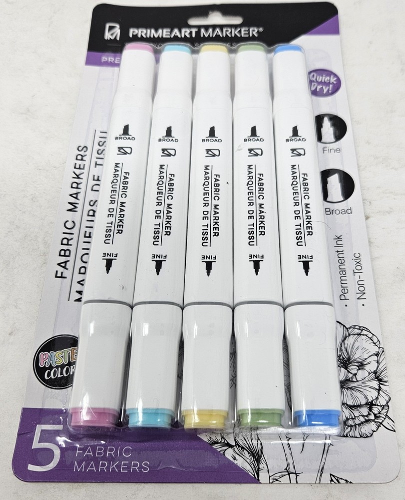 Primeart Marker Fabric Markers Fine Broad Tips Pink Turquoise Yellow Green Blue