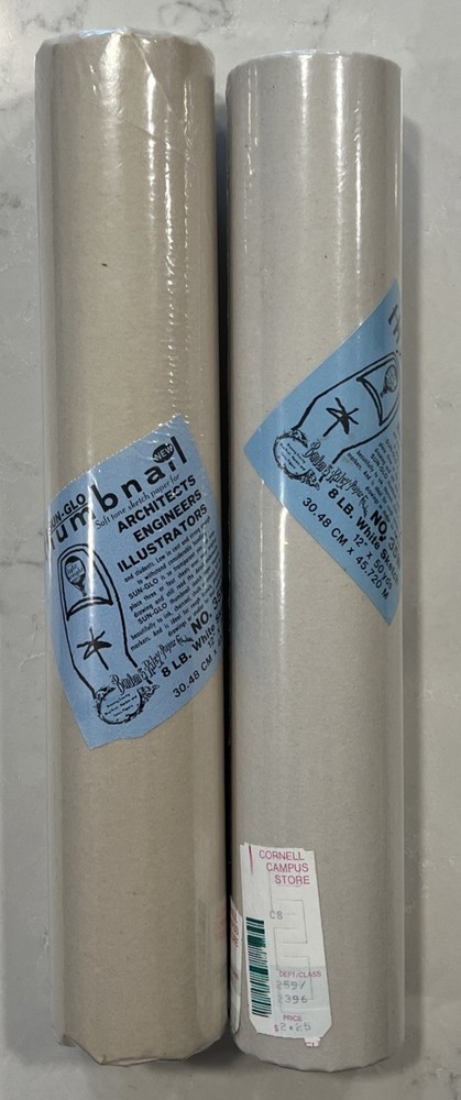 Sun-Glo Thumbnail Sketch Paper Rolls White 8 Lb. 12 inch X 50 Yard Roll Lot of 2