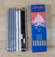 Vintage Conte A Paris France PASTEL COLORED PENCILS Lot of 20 White-Gray-Black