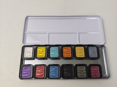 Finetec Watercolor Metal Tin 12-Color Pearlescent Rainbow Set Unused