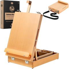 Beechwood Tabletop Easel for Painting, Portable Adjustable Sketchbox Art Ease…