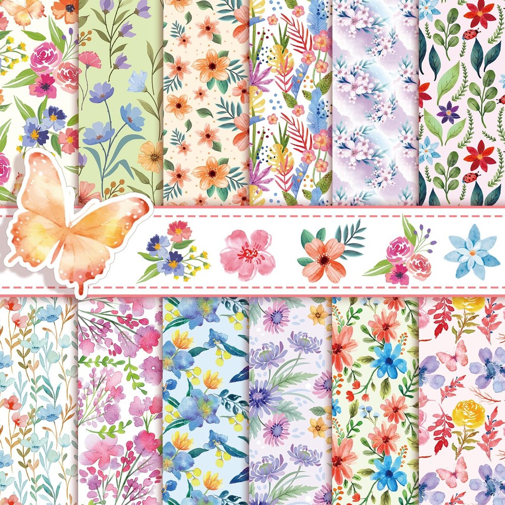 Konsait 24 Sheets Spring Floral Scrapbook Paper 12×12, Double Multicolor