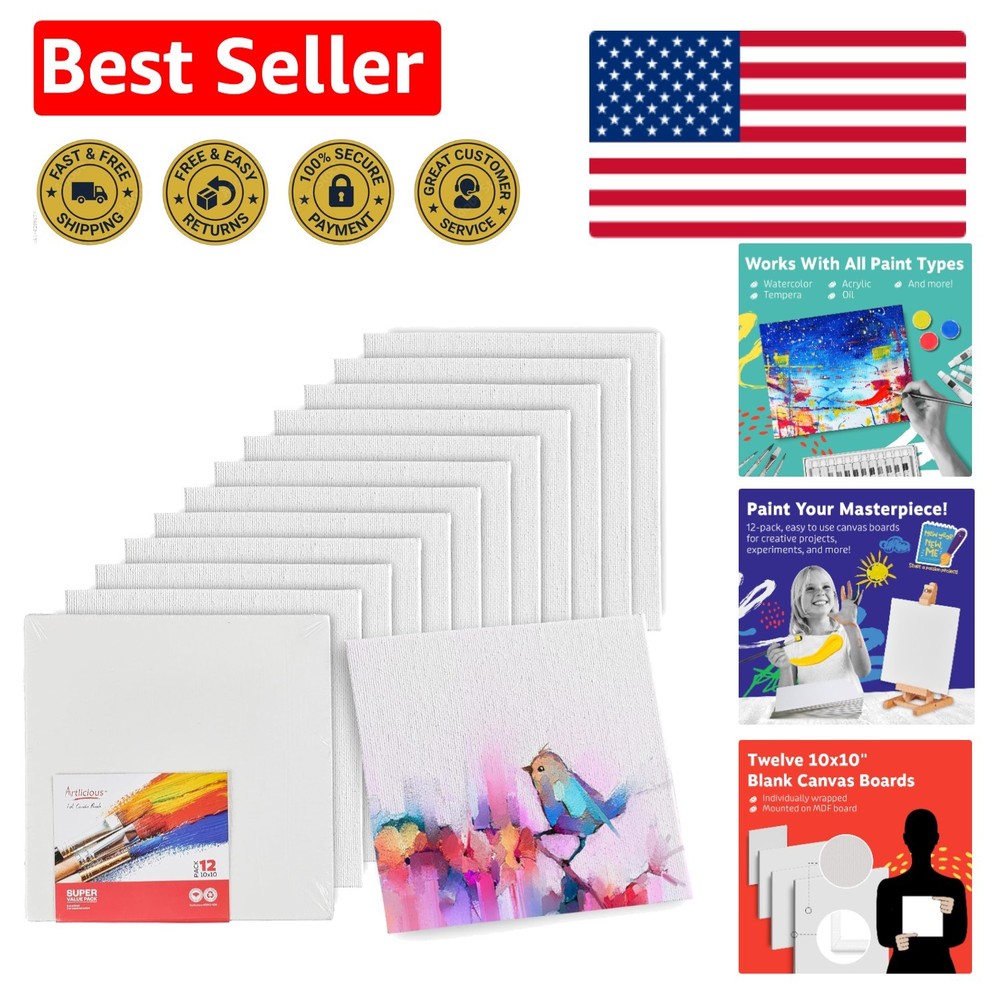 10×10 Inch Blank Canvas Pack of 12 – Perfect for Oil & Acrylic Painting