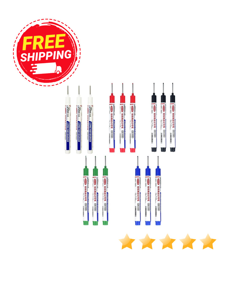 15PCS Deep Hole Marker Pens Long Nib 20mm Waterproof Quick Dry Black