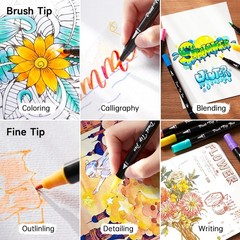 25 Colors Dual Tip Brush Marker Pens Set WaterBased Ink Coloring Book Art