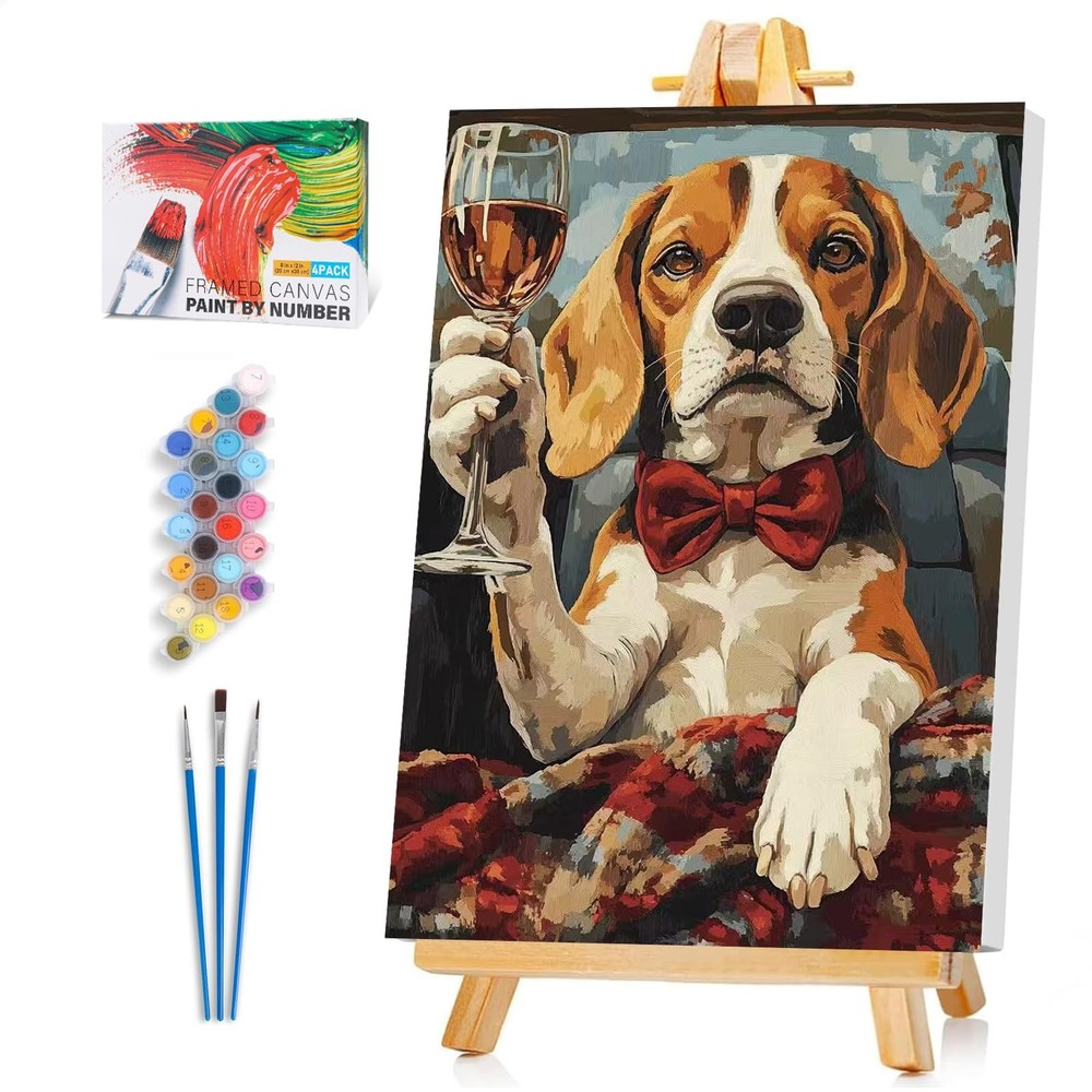 Framed Paint by Numbers Kit for Adults Beginner & Kids Ages 812, Funny Dog Ad…