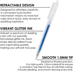 Grabie Glitter Gel Pens, 18 Colors Glitter Gel Pens Set, Retractable Sparkle Gel