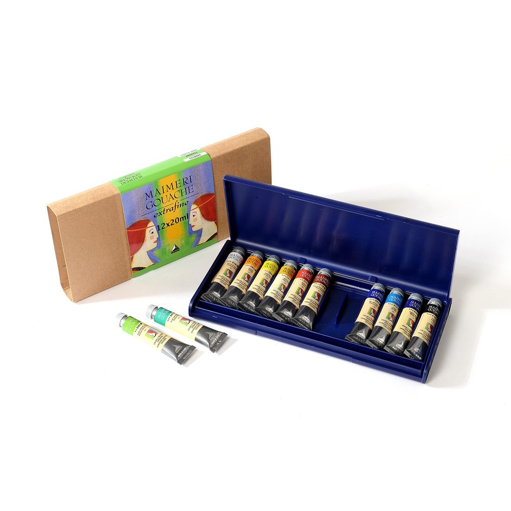 Maimeri Artist Gouache Plastic Box Set – Set of 12 Colors, 20 ml tubes