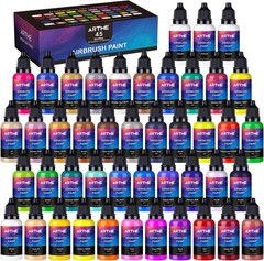Airbrush Paint – 42 Colors with 4.05 Fl Oz Thinner, Iridescent, Neon and Metalli
