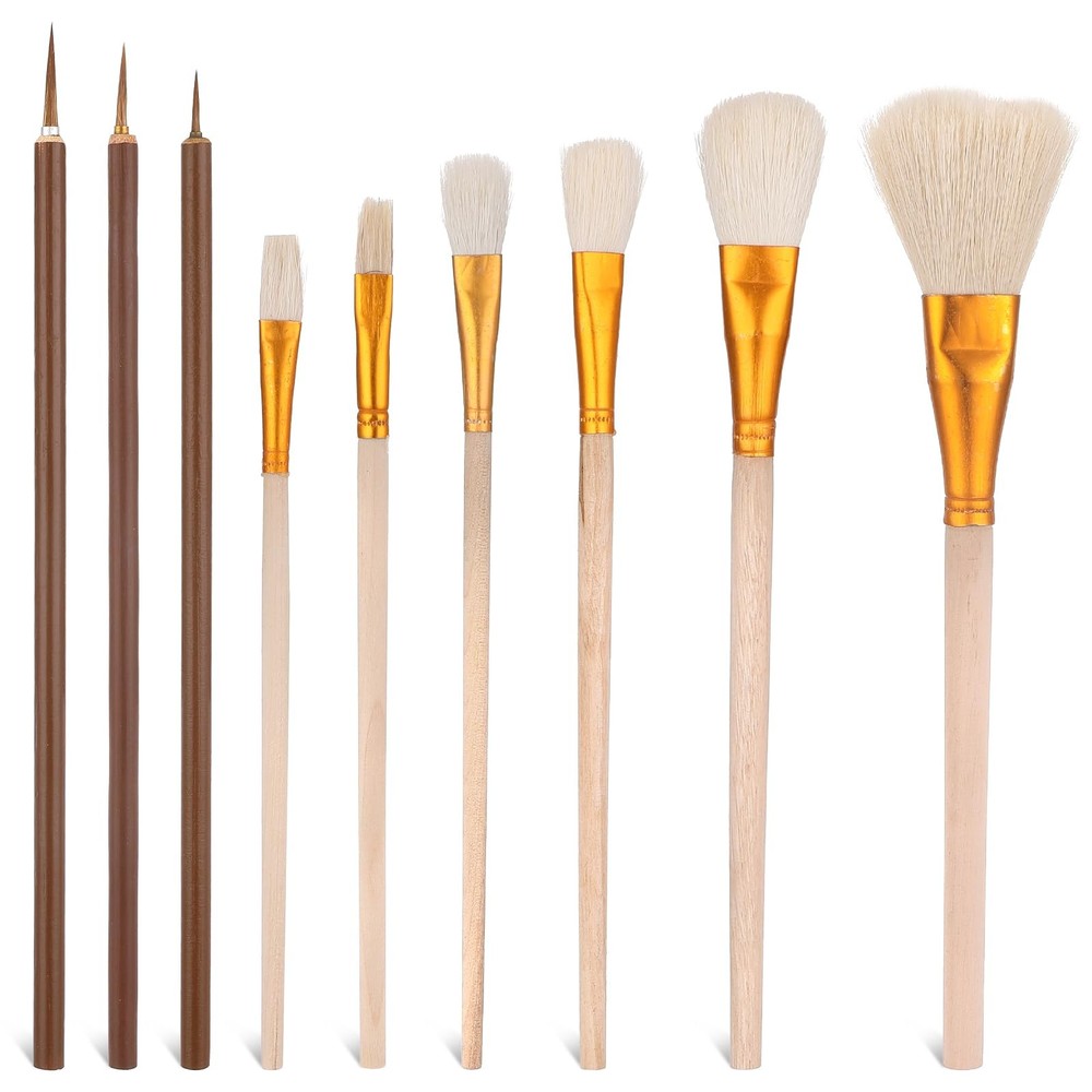 Pottery Glaze Brushes 9pck Wood Long Handle Pottery Glaze Brushes Ceramic Brushe