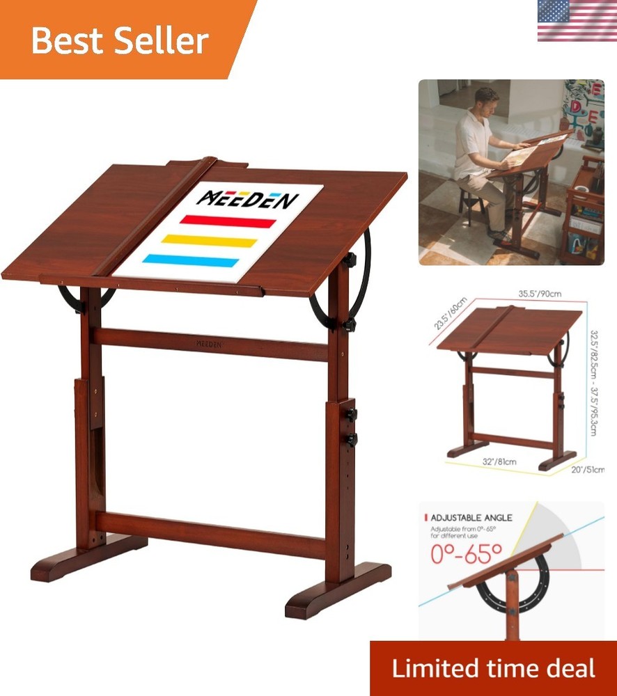 Vintage Wooden Drafting Table: 35.5″ x 23.5” Artist Drawing Table with Adjus…
