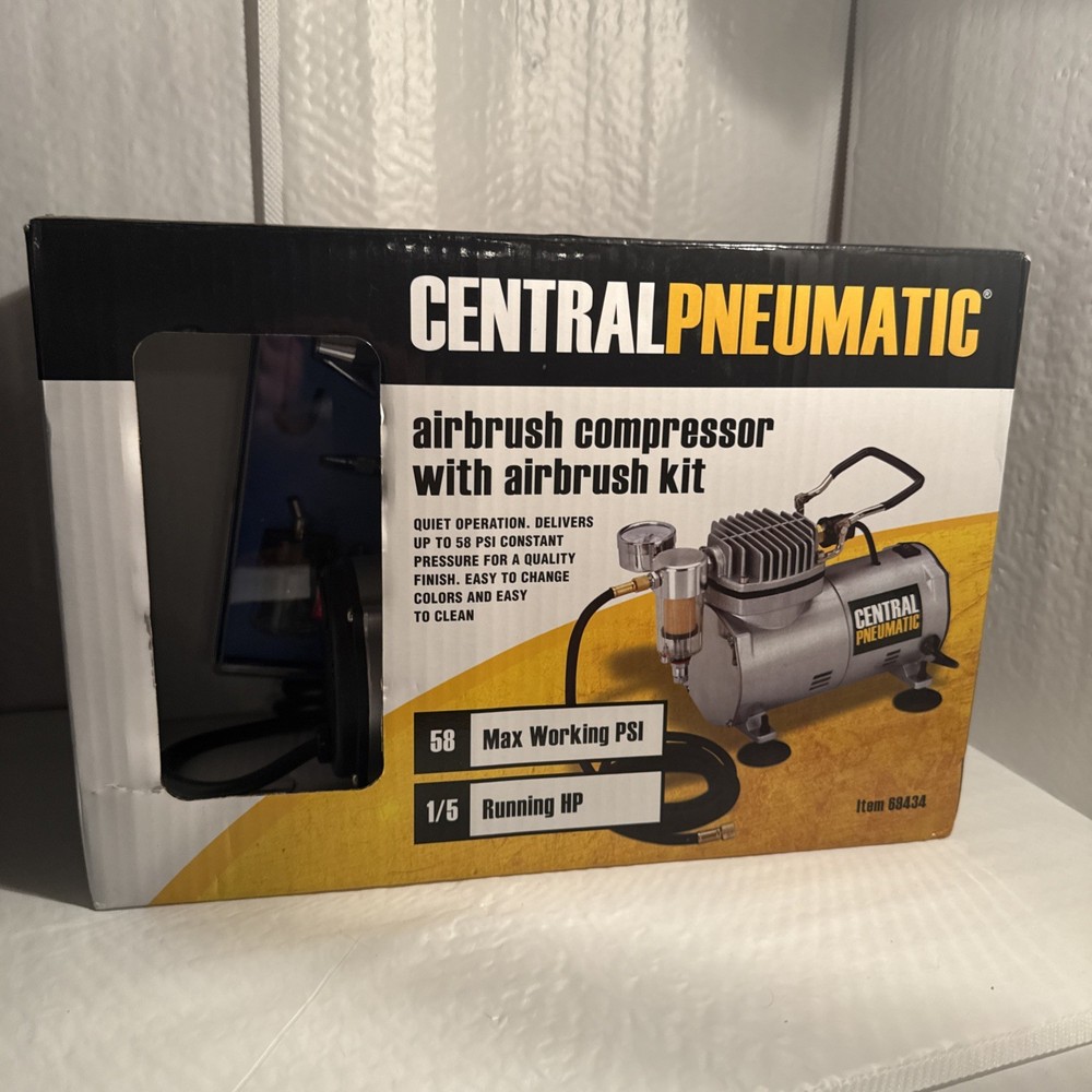 Central Pneumatic Airbrush Compressor Kit, 58 PSI, 1/5 HP, Model 69434