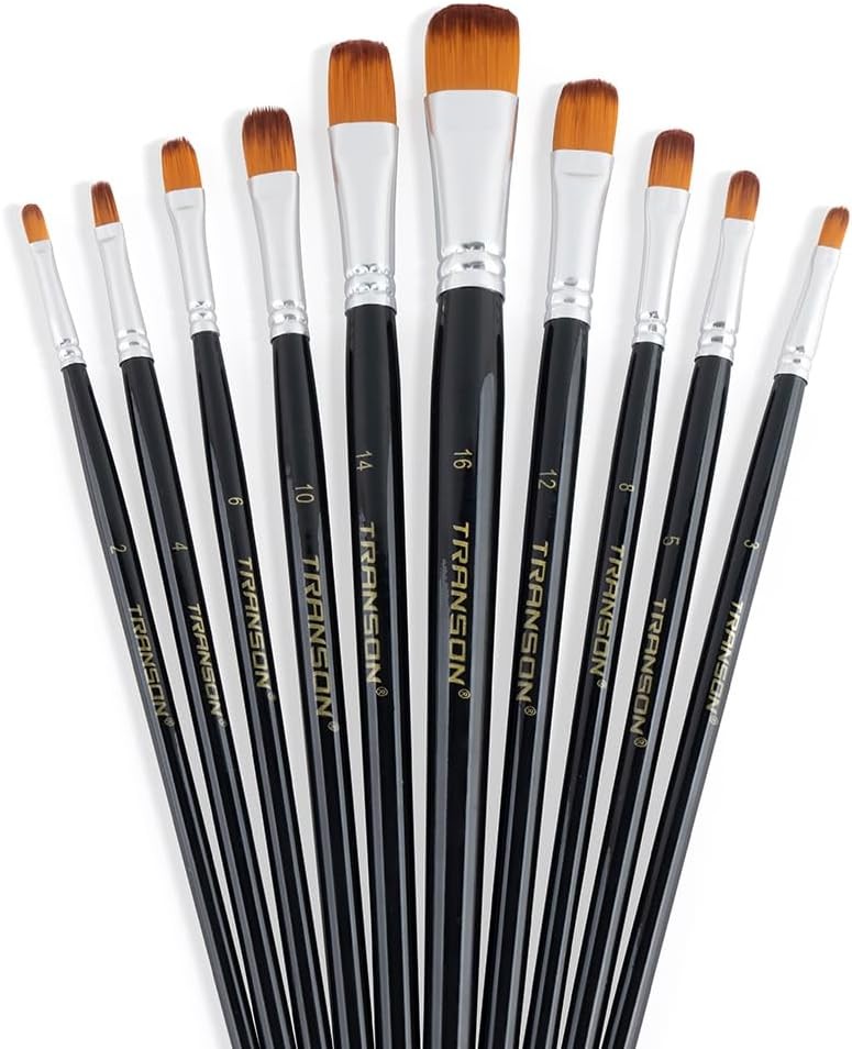Transon Synthetic Filbert Paint Brush Set 10pcs for Acrylic Watercolor Gouache A