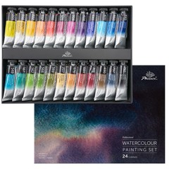 Professional Watercolor Paint Set 24 Colors x 14ml / 0.47 Fl Oz Tubes Artists
