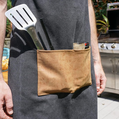 Cooking Apron for Men with Adjustable Faux Leather Strap, Grilling Apron with Po