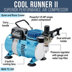 Air Brush Kit with Air Compressor TC-320, 1/5 HP Cool Runner II Dual Fan with…
