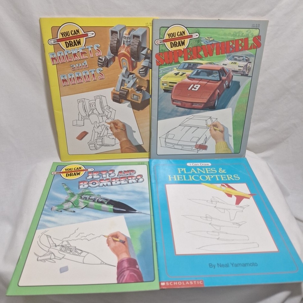 Vintage How To Draw Books Robots Planes Cars Lot Of 4