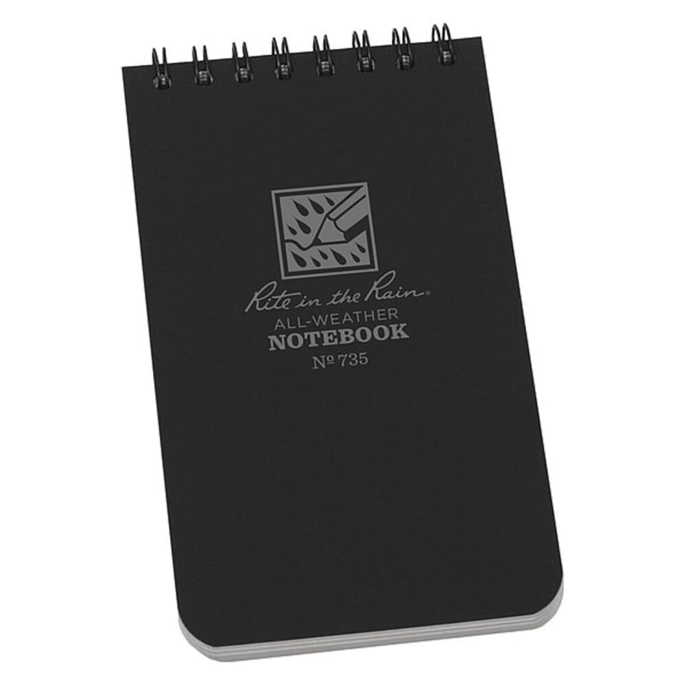 Rite in the Rain Weatherproof Top Spiral Notebook, 3″ x 5″, Black Cover,
