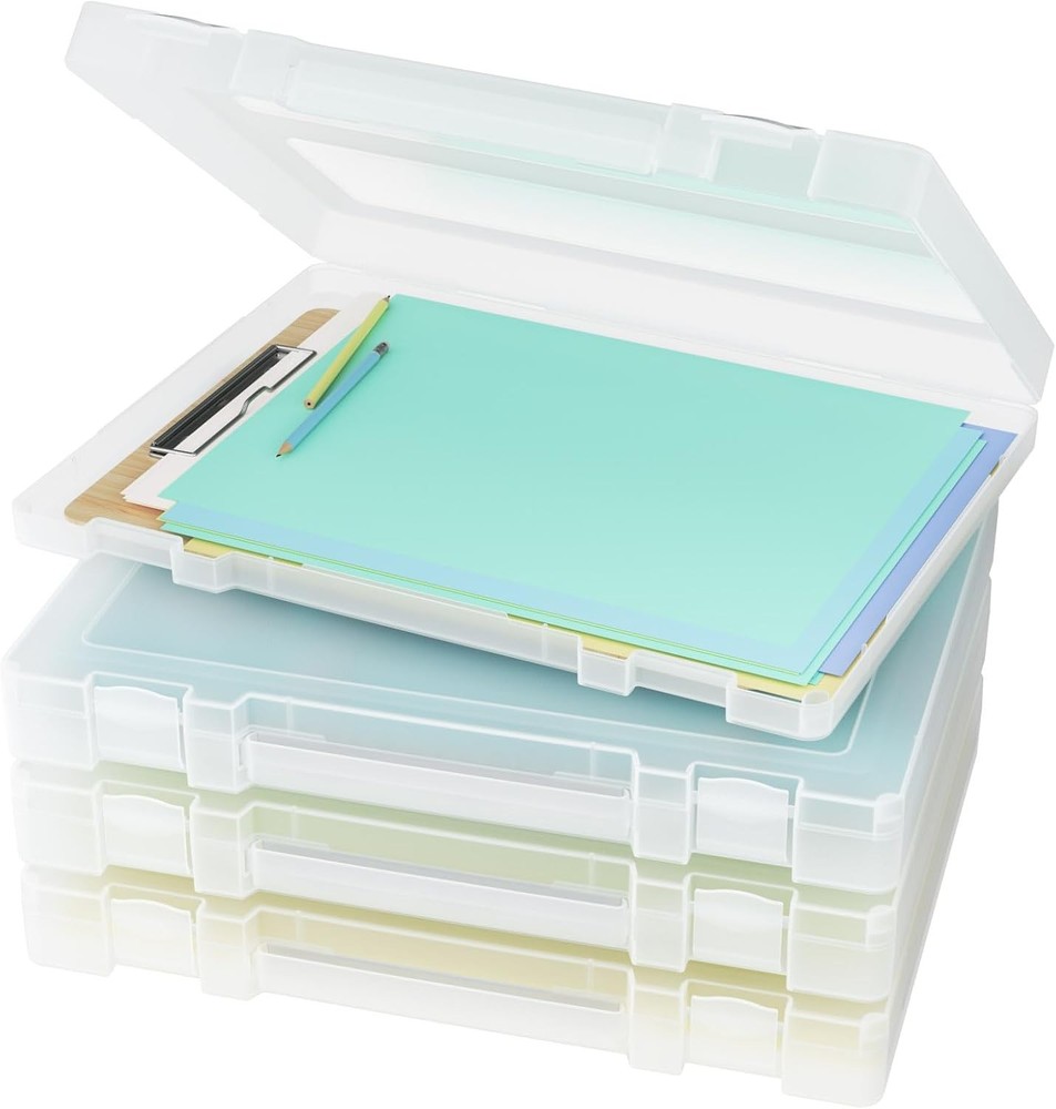 Denkee 4-Pack A4 Paper Storage Box, Portable File Case w/Handle