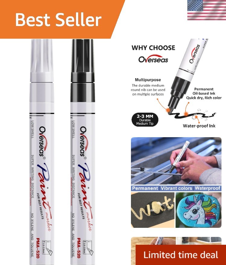 Versatile Waterproof Paint Markers – 2 Pack White & Black for All Surfaces
