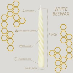 Beeswax Taper Candles Set of 4,Spiral Candle Dripless 7 inch, Off-White