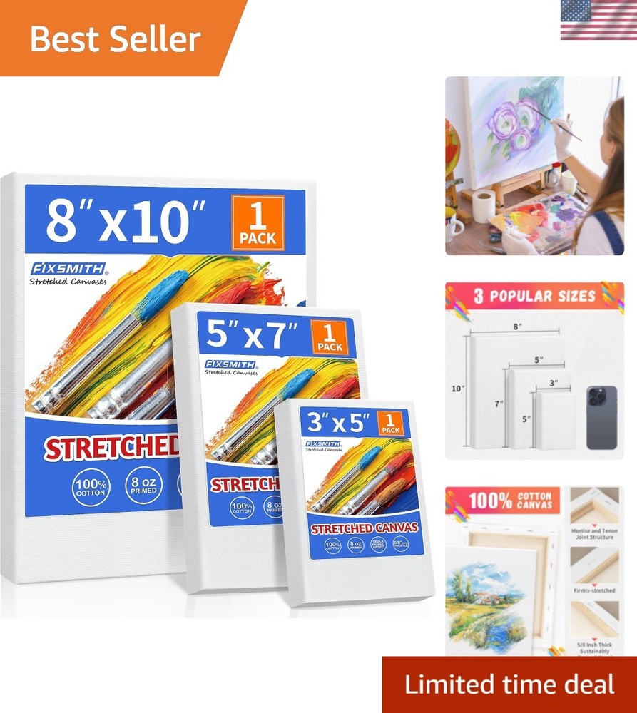Stretched Canvas for Painting, 3″x5″, 5″x7″, 8″x10″, Pack of 3, Pre-Primed Ca…