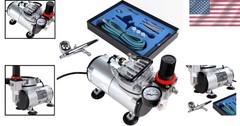 Dual Action Airbrush Compressor Kit, Gravity Feed, 23 LPM, 1.5HP, Oil-Free Metal