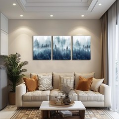 Misty Forests 3-Piece Framed Canvas Wall Art – Trees Landscape Pictures for L…