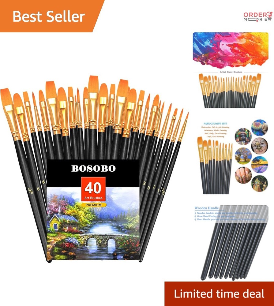 Paint Brushes Set Nylon 40 Pcs Artist Acrylic Oil Watercolor Detailing