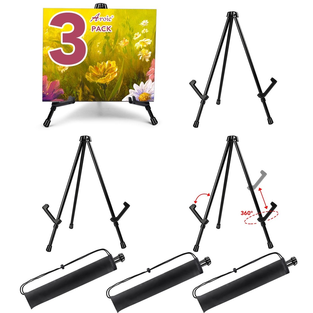 AROIC 3 Pack 14” Tabletop Easels, Black Steel Table Top Easels for Display, …