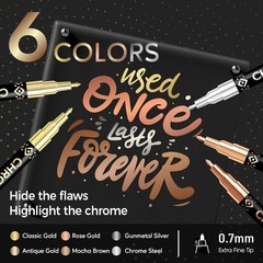 6 Colors Chrome Paint Markers, Permanent Mirror Liquid Chrome Pens for Plastic,