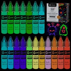 Artecho Glow in the Dark Paint 18 6.7 Fl Oz (Pack of 1), Glow&Neon-18 colors