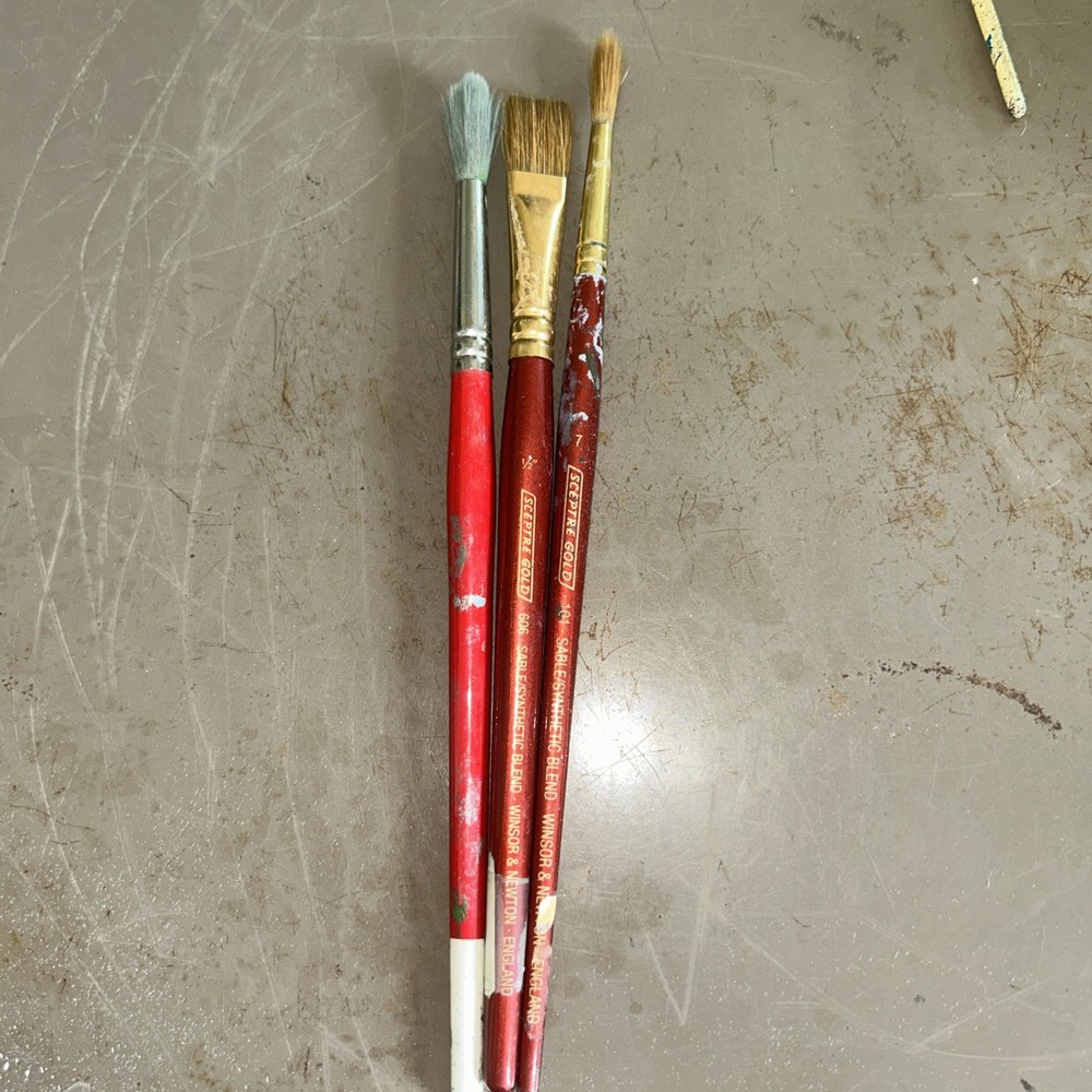 Vintage Set Of 3 Winsor & Newton Sceptre Gold Oil Paint Brushes