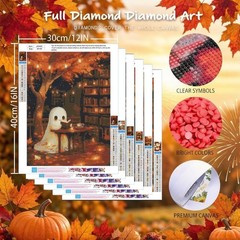 Fall theme Witches Pumpkins Ghost Leaves 5D Diamond Full Drill Dots Gem 6 Kits !