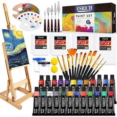 Professional Acrylic Painting Set 60 Pieces W/ Brushes Canvas Easel Gift Box New