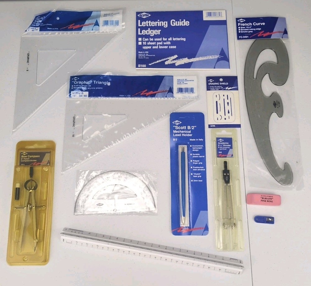 Alvin Architect’s Kit 12 Piece Drafting Architecture Tools Engineering VTG NOS