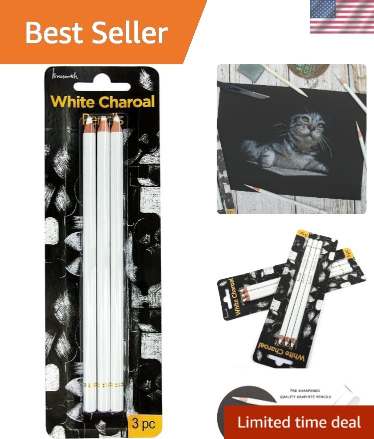 Artist-Approved White Charcoal Pencil Set for Sketching – 3 Piece Collection